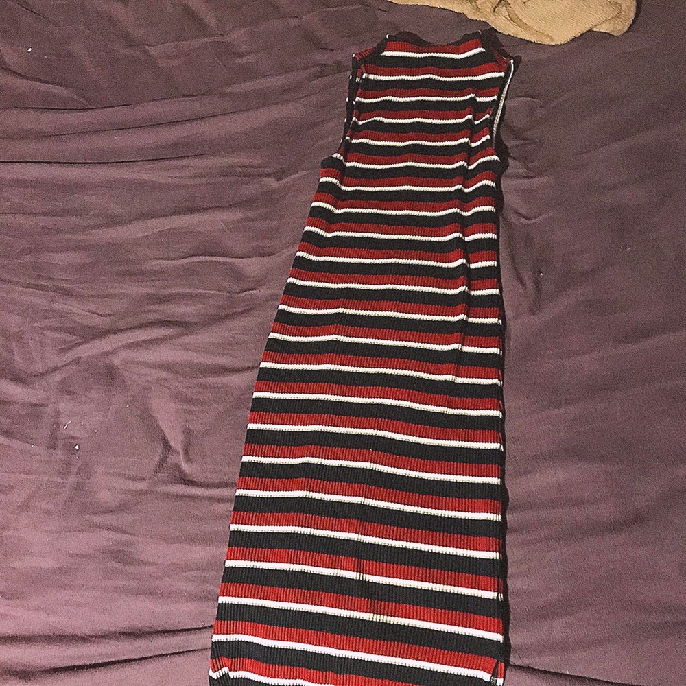 Red, black and white long dress.
